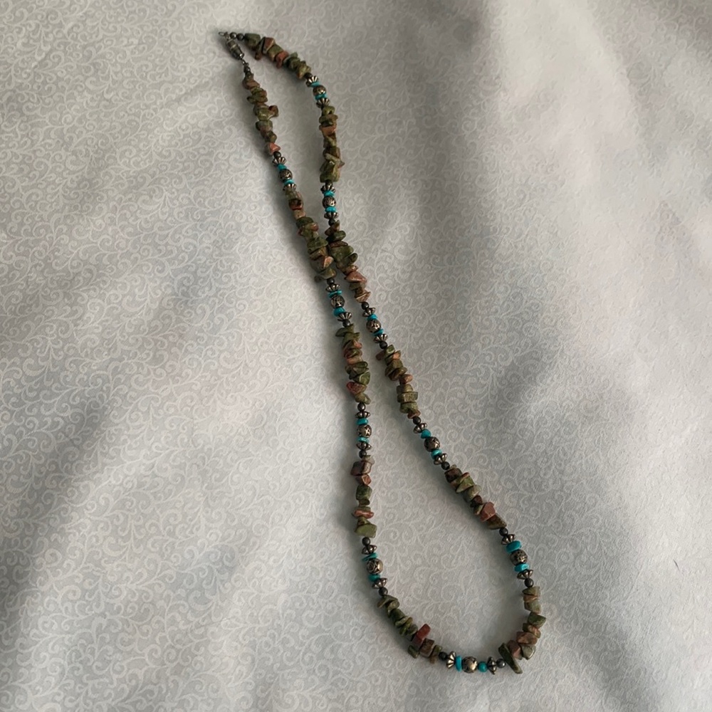 Silver, turquoise and stone necklace